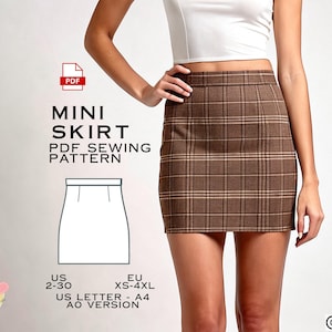Mini Skirt Sewing Pattern: Above Knee, US 2-30 Eu Xs-4xl (PDF Pattern)