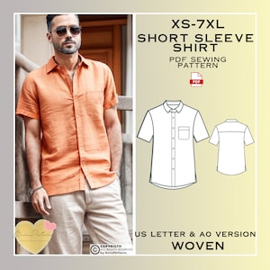 Men Short Sleeve Shirt Sewing Pattern, Man Pocket Shirt Sewing Pattern, PDF Pattern Instant Download, Xs-7xl, Plus Size Patterns, Man Linen