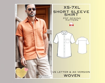 Men Short Sleeve Shirt Sewing Pattern, Man Pocket Shirt Sewing Pattern, PDF Pattern Instant Download, Xs-7xl, Plus Size Patterns, Man Linen