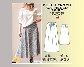 Full Length Skirt Sewing Pattern, Modest PDF Sewing Pattern Instant Download, Long Skirt Easy Digital Pdf, Ladies Sizes 2-30, Plus Size