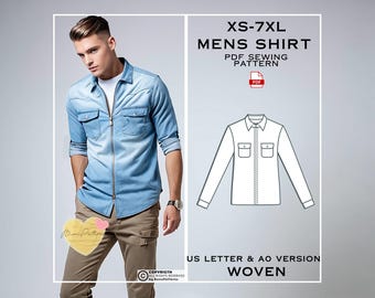 Men's Front Zipper Shirt Jacket Sewing Pattern: Plus Size Linen (PDF Pattern)