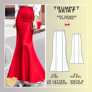 Full Length Trumpet Skirt Sewing Pattern, PDF Sewing Pattern Instant Download, Women Sewing Pattern, Plus Size Pattern, Modest Skirt image 1