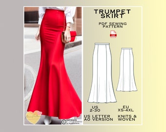 Full Length Trumpet Skirt Sewing Pattern, PDF Sewing Pattern Instant Download, Women Sewing Pattern, Plus Size Pattern, Modest Skirt