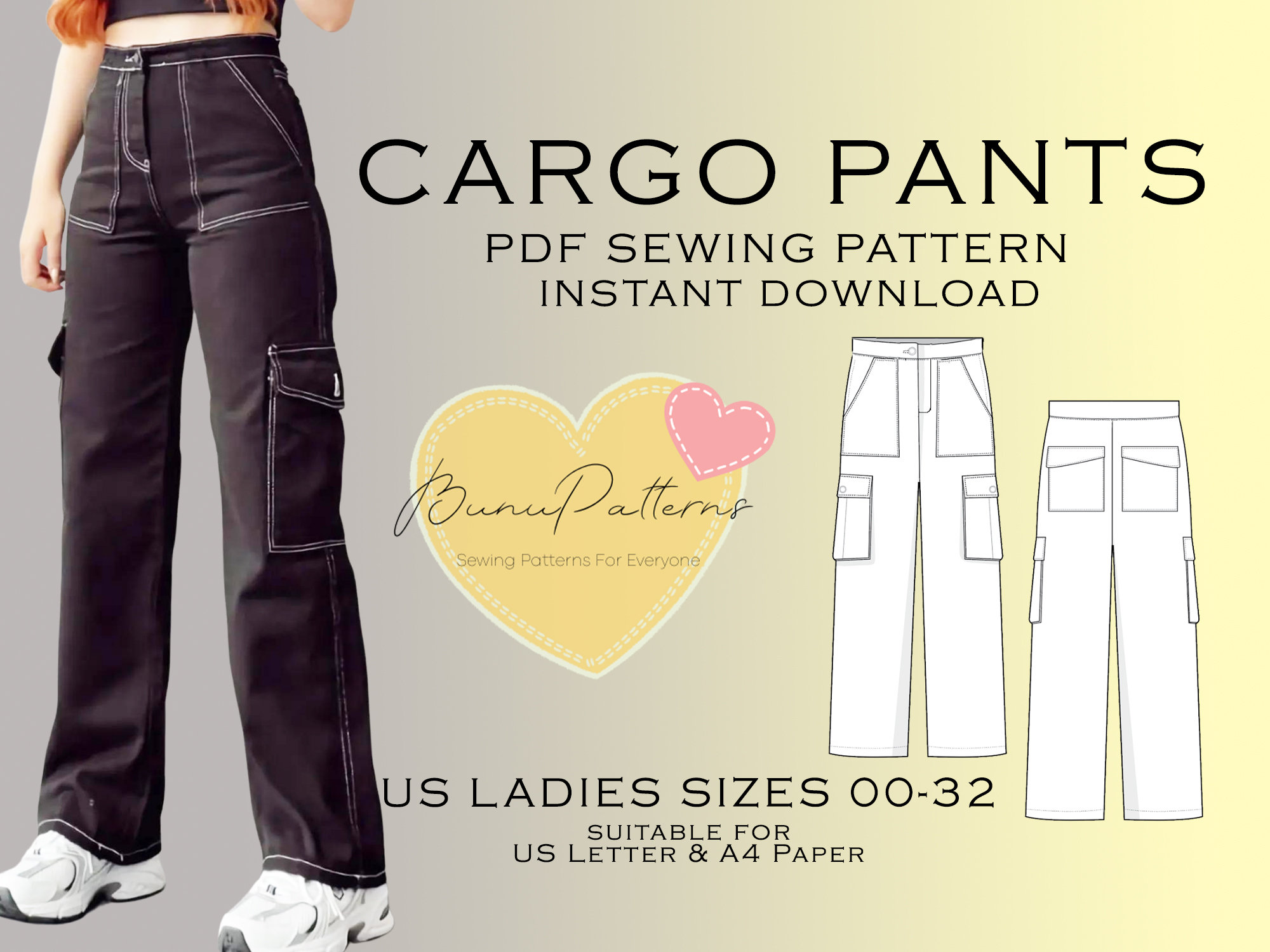 Cargo Pants Sewing Pattern PDF Sewing Pattern Instant Etsy Canada