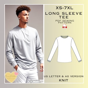 Naaipatroon T-shirt met lange mouwen voor heren, naaipatroon basis T-shirt heren, pdf-patroon direct downloaden, XS-7xl, patronen grote maten, herenlinnen