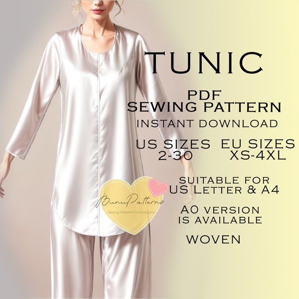 Tunic Sewing Pattern, Modest PDF Sewing Pattern Instant Download, Muslim Women Fashion Easy Digital Pdf, Ladies Sizes 00-32, Plus Size