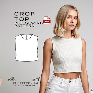 Loose Fit Crop Top Sewing Pattern, T-Shirt PDF Sewing Pattern Instant Download, US Sizes 2-30, Eu Xs-4xl Plus Size Pattern, Top patterns