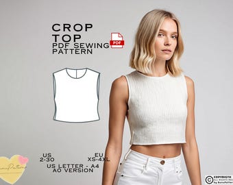 Loose Fit Crop Top Sewing Pattern, T-Shirt PDF Sewing Pattern Instant Download, US Sizes 2-30, Eu Xs-4xl Plus Size Pattern, Top patterns