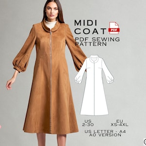 Modello di cucito per cappotto midi: cappotto invernale taglie forti (modello PDF)