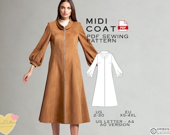 Midi Coat Sewing Pattern: Plus Size Winter Overcoat (PDF Pattern)