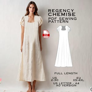 Regency Chemise Sewing Pattern: Vintage Nightgown (US Sizes 2-30) (PDF Pattern)