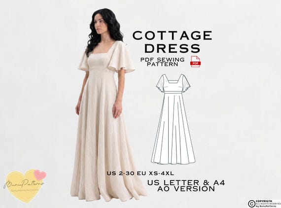 Cottagecore Long Dress Sewing Pattern: Bridesmaid, Vintage (PDF Download) - Etsy Cottagecore Long Dress Sewing Pattern: Bridesmaid, Vintage (PDF Download) - Etsy