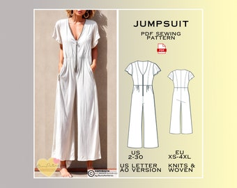 Below Knee Jumpsuit Sewing Pattern, Playsuit PDF Sewing Pattern Instant Download, Easy Digital Pdf, US Sizes 00-32, Summer Overall Dungaree