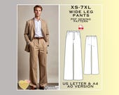 Men's Wide Leg Pants Sewing Pattern: Classic Trousers XS-7XL