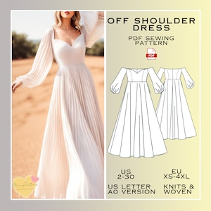 Off Shoulder Sweetheart Neck Dress Sewing Pattern, Prom Dress PDF Sewing Pattern Instant Download, Bridesmaid Dress, US Sizes 2-30 Plus Size image 2