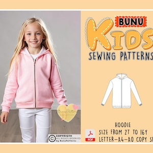 Kids Hoodie Sewing Pattern: Unisex Sweatshirt (2T-16Y) (PDF Pattern)