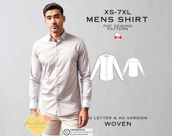 Men's Classic Fit Shirt Sewing Pattern: Plus Size XS-7XL (PDF Pattern)