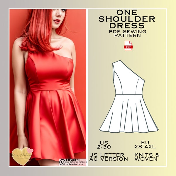 One Shoulder Dress Pattern - Etsy