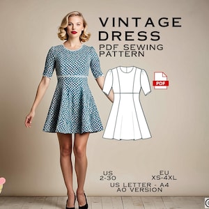 Naaipatroon vintage lindyhop-jurk: grote maten VS 2-30 (pdf-patroon)