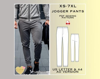 Jogger PDF Sewing Pattern, Men Sweatpants Digital Patterns