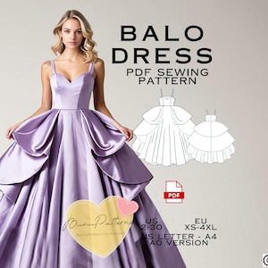 Gown Sewing Pattern, Wedding Dress PDF Sewing Pattern, US 2-30 Plus Size Pattern, Bridal Dress Pattern,