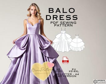 Wedding Dress Sewing Pattern: Balo Gown, Plus Size US 2-30 (PDF Pattern)