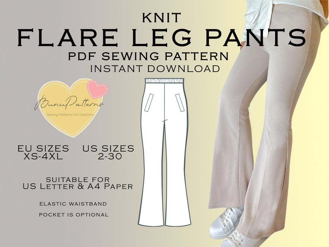 Flare Leg Pants Sewing Pattern Elastic Waistband Pants PDF - Etsy