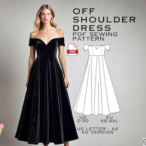 Off Shoulder Sweetheart Dress Sewing Pattern: Prom, Bridesmaid (PDF)
