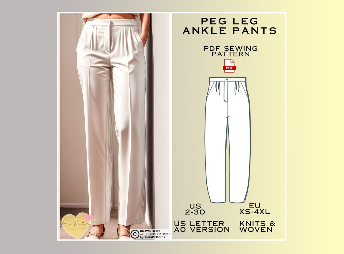Ankle Peg Leg Pants Sewing Pattern: Cosy Trousers (PDF Pattern) - Etsy