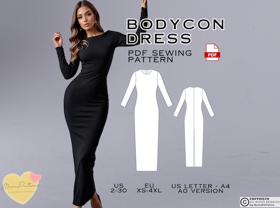Bodycon Maxi Dress Sewing Pattern: Stretch Evening Dress (digital PDF, US  2-30) - Etsy