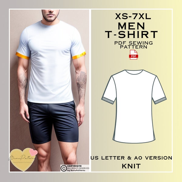Mens T-Shirt Sewing Pattern, Man Basic Tee Shirt Sewing Pattern, PDF Pattern Instant Download, Xs-7xl, Plus Size Patterns, Men's Linen