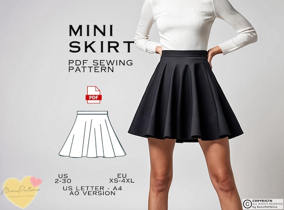 Mini Skirt Sewing Pattern PDF Sewing Pattern Instant Download Tennis Skirt Easy Digital Pdf US 2 30 Eu Xs 4xl Plus Size Pattern Etsy