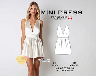 Mini Dress Sewing Pattern, Prom Dress, Plus Size (PDF Pattern)