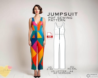 Peut inclure: Un patron de couture numérique pour une combinaison. Le patron comprend les tailles US 2-30 et EU XS-4XL. Le patron est disponible en format A4 et US Letter.