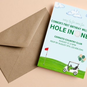 Editable Hole in One Birthday Invitation Golf First Birthday Par-tee Golf Invite Boy Golfing Download Printable Template