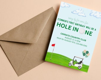Editable Hole in One Birthday Invitation Golf First Birthday Par-tee Golf Invite Boy Golfing Download Printable Template