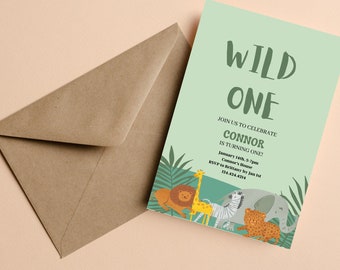 Wild One Birthday Invitation, Editable Template Jungle Animals Birthday, Safari Jungle Wild Animals Boy Birthday, Instant Download