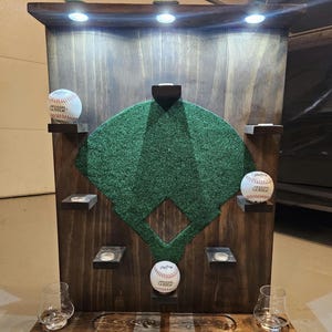 Mensola espositiva per baseball - Luci a LED - Montaggio a parete - Collezionisti/Cimeli - Fatta a mano