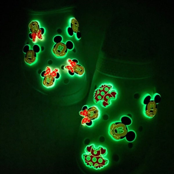 Mickey and Minnie Mouse inspired Glow in the Dark Charms for Crocs and wrist bands