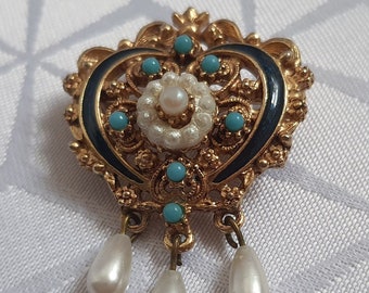 Vintage Florenza heart-shaped Victorian revival brooch