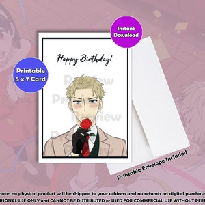 Happy Birthday "Loid" - Digital Instant Download Card, Printable Anime Card, Anime Birthday Card