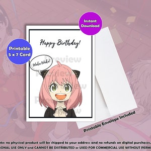 Happy Birthday "Anya" - Digital Instant Download Card, Printable Anime Card, Anime Birthday Card