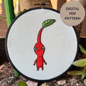 Red Pikmin Hand Embroidery Template PDF | DIY Stitching Pattern | DMC Color Codes | 3&quot;-7&quot; Hoop Sizes