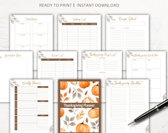 Thanksgiving Planner Printable Holiday Meal Planner, Thanksgiving Planning Kit, Printable Thanksgiving Checklist, Holiday Plans Organizer