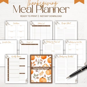Thanksgiving Planner Printable Holiday Meal Planner, Thanksgiving Planning Kit, Printable Thanksgiving Checklist, Holiday Plans Organizer