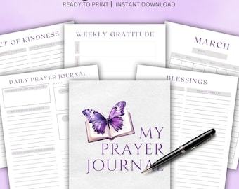 Prayer Journal Printable Digital Planner  Bible Study Planner Scripture Journal Gratitude Journal Sermon Church on sunday worship notes