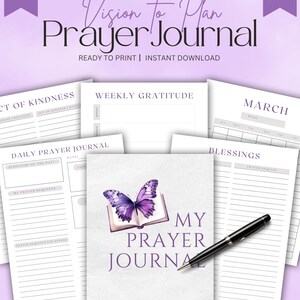 Prayer Journal Printable Digital Planner  Bible Study Planner Scripture Journal Gratitude Journal Sermon Church on sunday worship notes