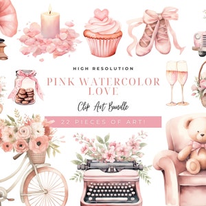 Clipart Set Party invitation Watercolor Pink Valentine French clip art vintage bear clip art baby girl invitations coquette aesthetic art