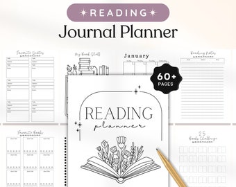 Reading planner printable digital journal book tracker reading log book shelf digital daily planner monthly tracker
