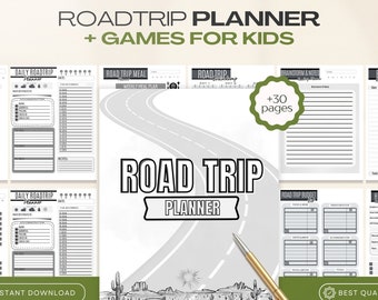 Road trip Planner Printable Travel planner Packing List Vacation Planning Trip Itinerary Travel Journal Games For Kids Bucket list planning